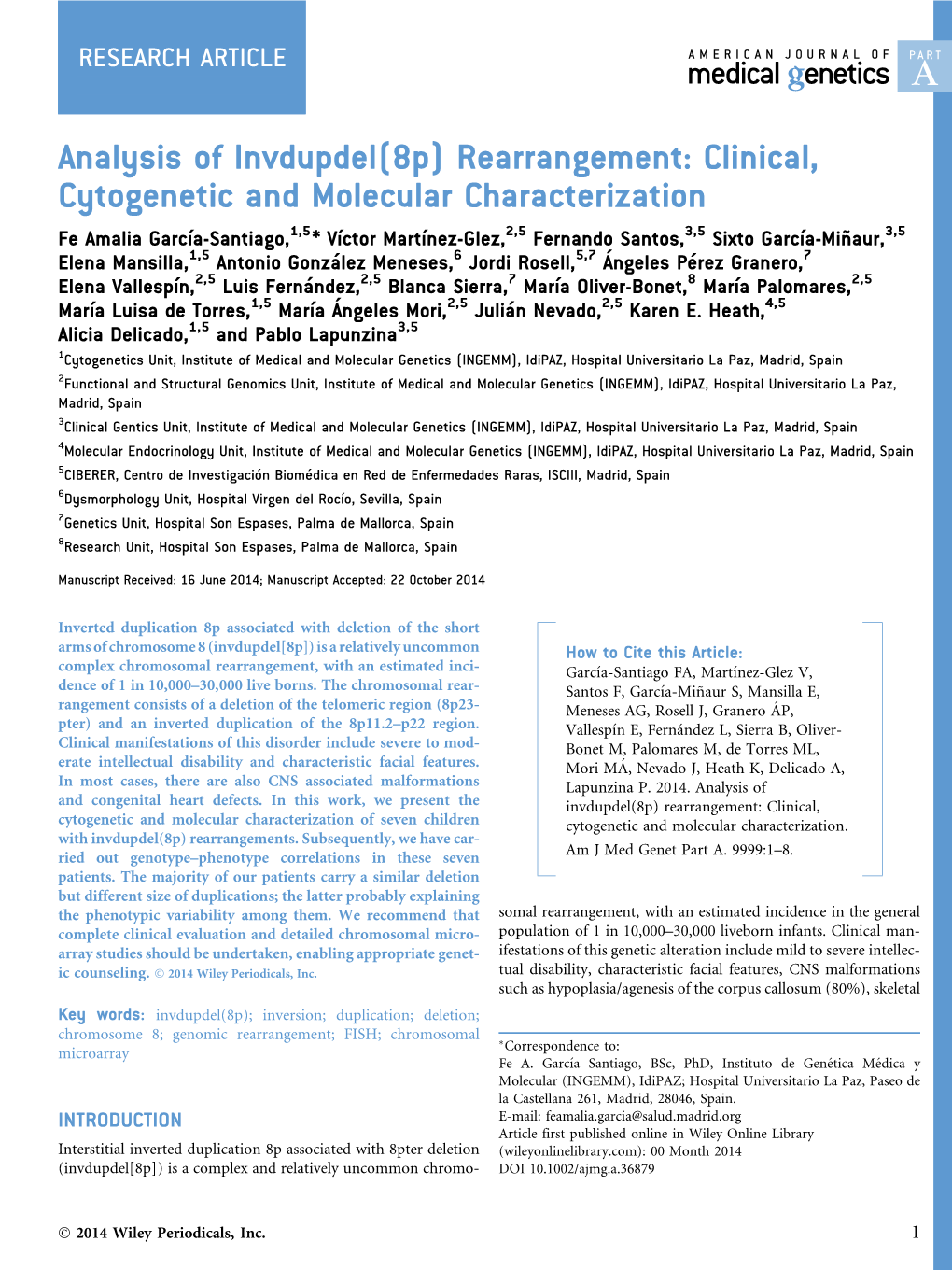 Analysis of Invdupdel(8P) Rearrangement: Clinical