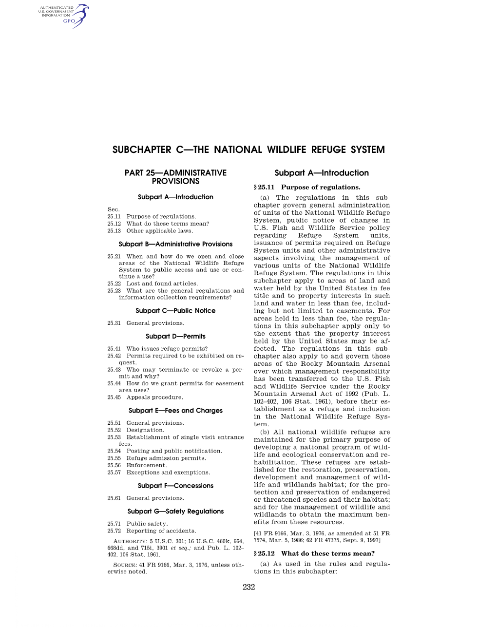 Subchapter C—The National Wildlife Refuge System