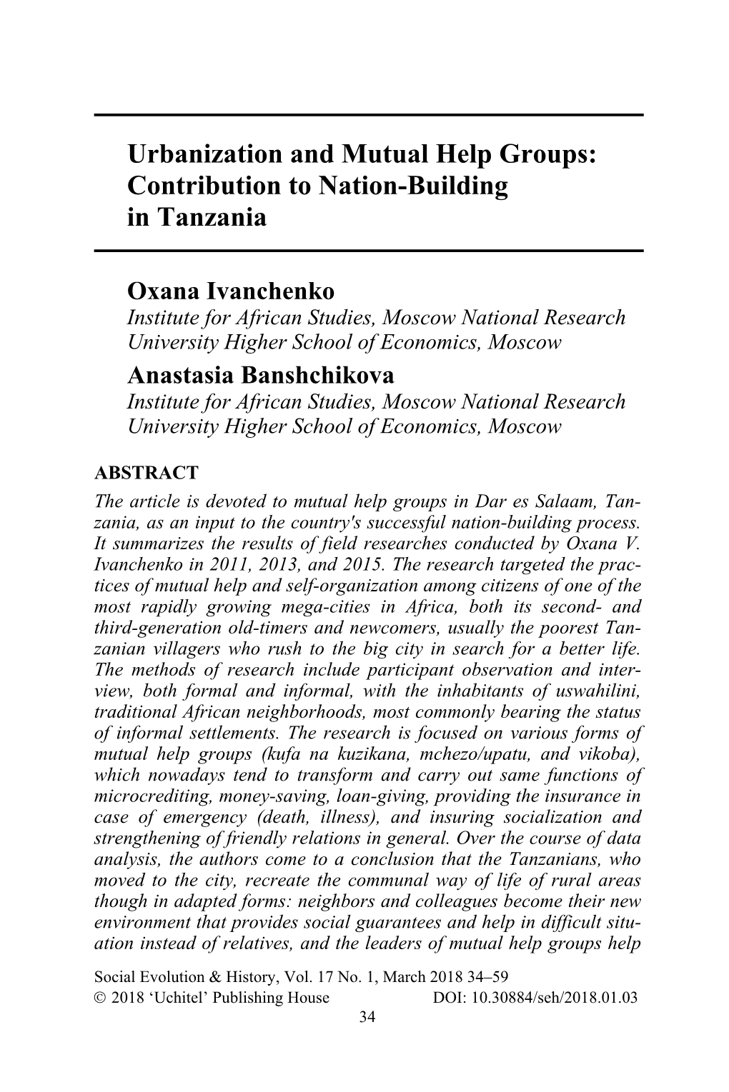 Contribution to Nation-Building in Tanzania