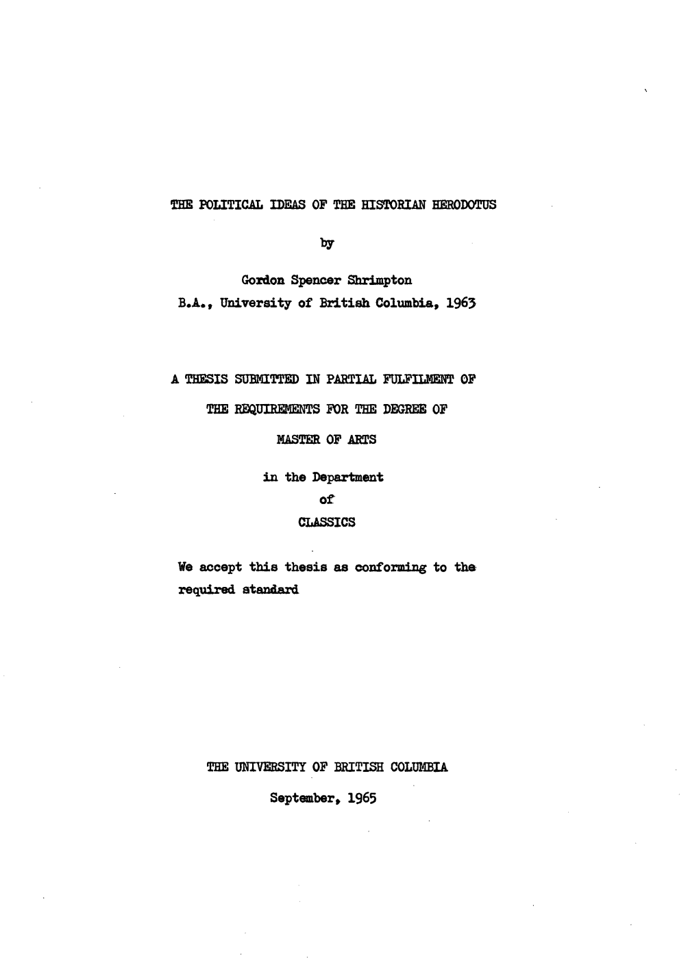 THE POLITICAL IDEAS of the HISTORIAN HERODOTUS Gordon