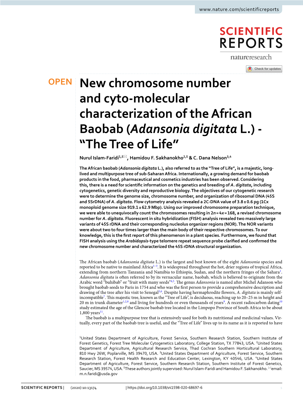 Adansonia Digitata L.) ‑ “The Tree of Life” Nurul Islam‑Faridi1,5*, Hamidou F