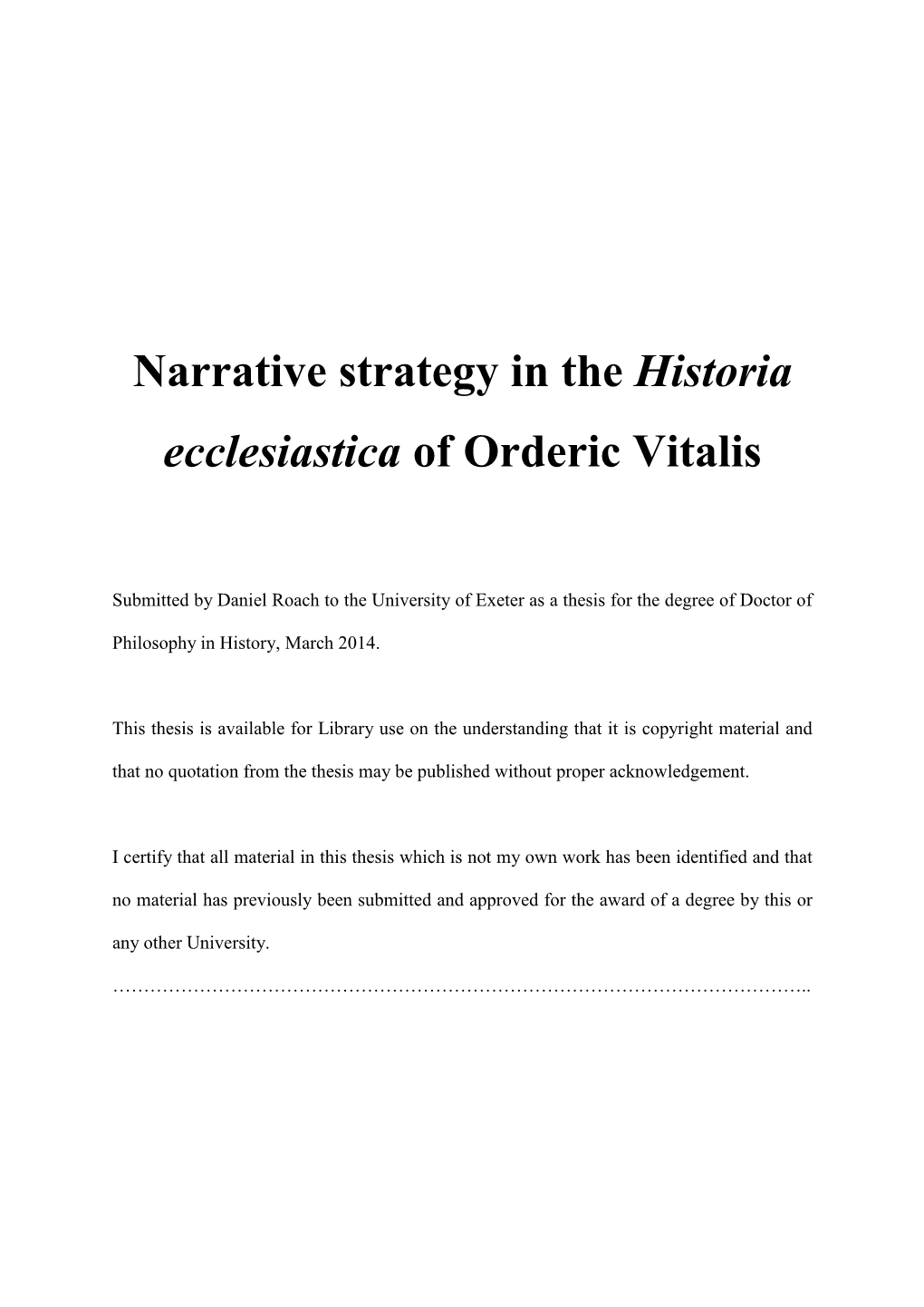 Narrative Strategy in the Historia Ecclesiastica of Orderic Vitalis