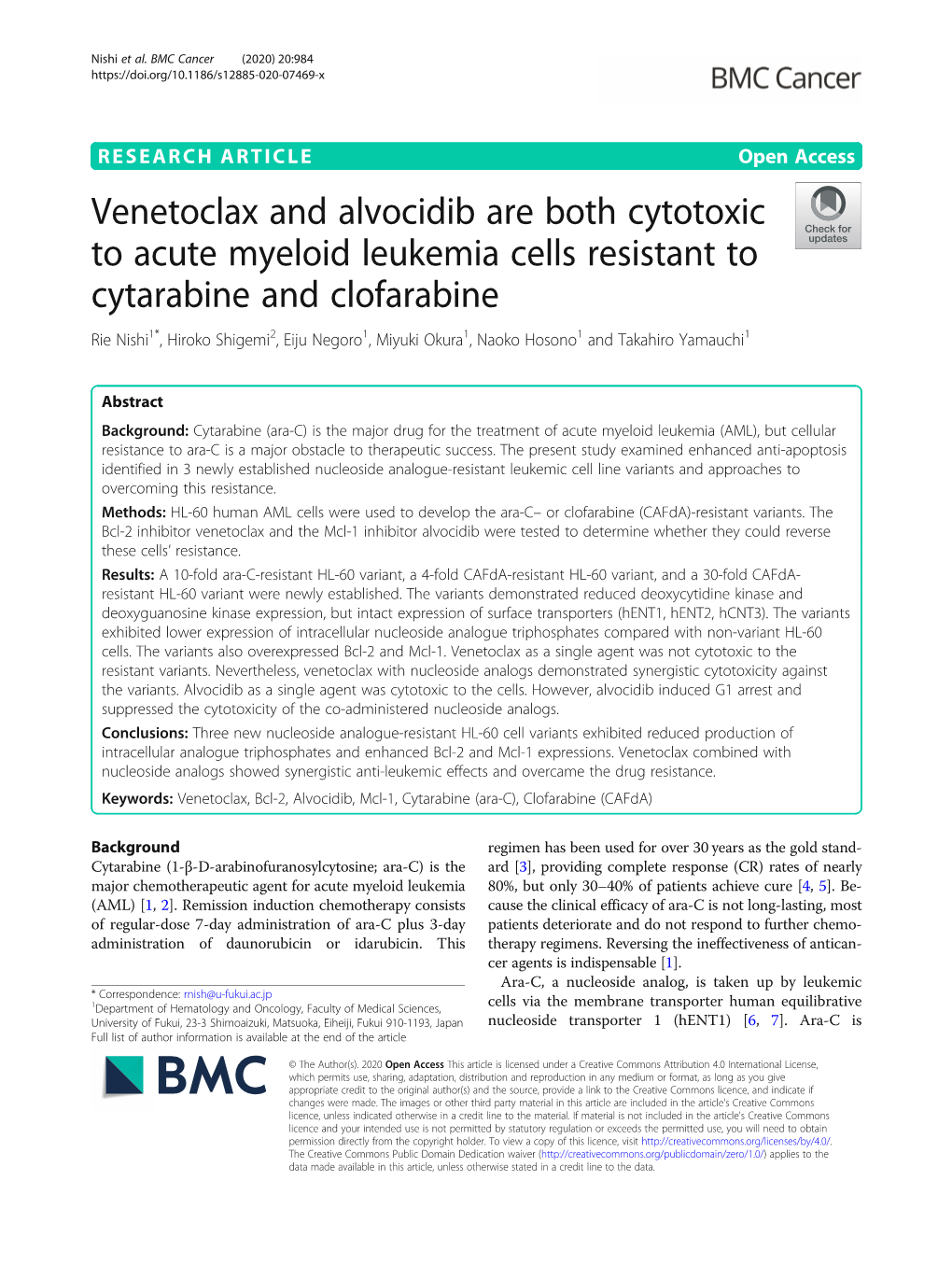 Venetoclax and Alvocidib Are Both Cytotoxic to Acute Myeloid Leukemia