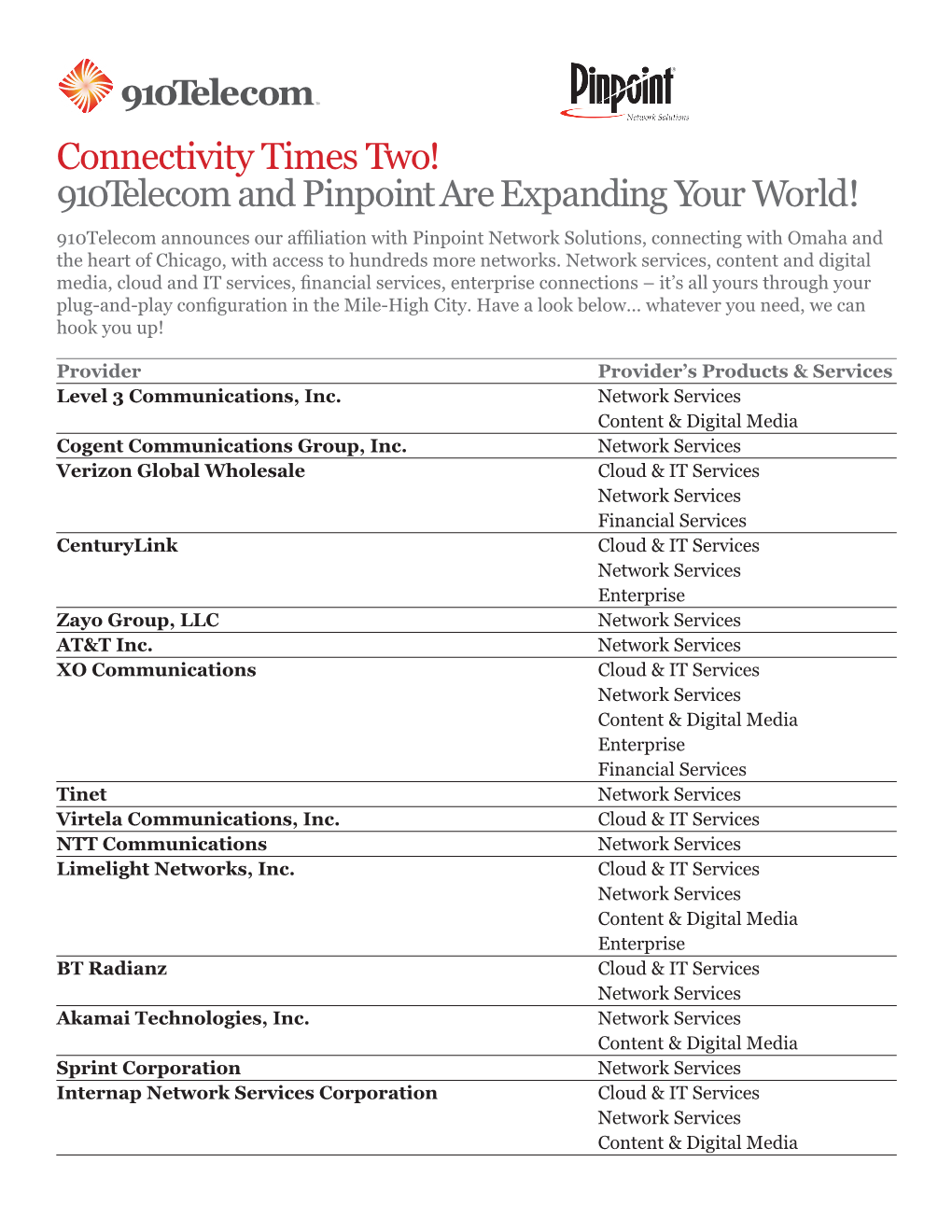 Connectivity Times Two! 910Telecom and Pinpoint Are Expanding Your