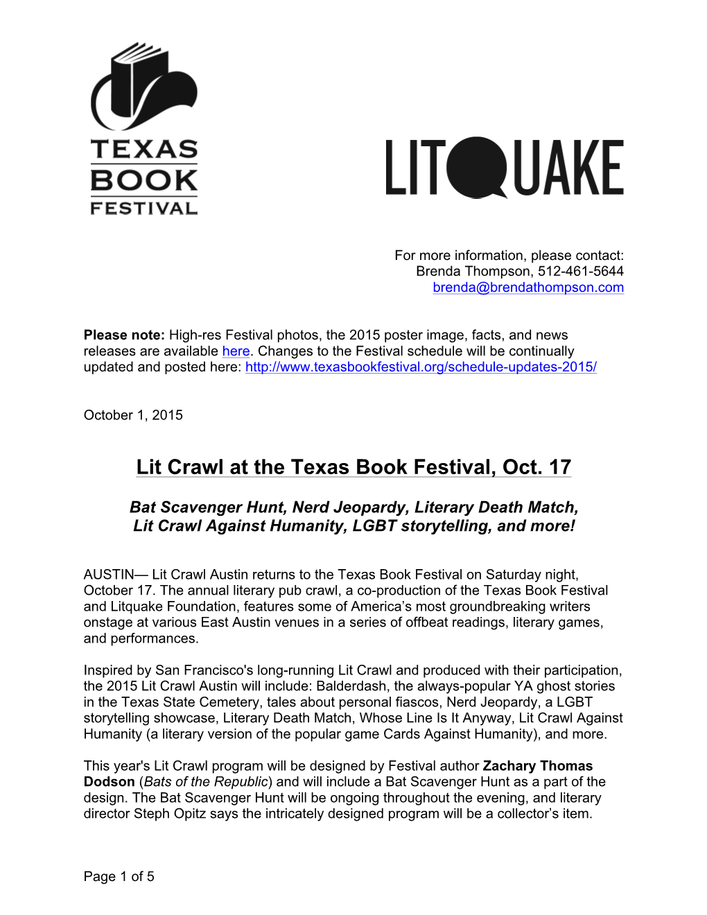 Lit Crawl at the Texas Book Festival, Oct. 17