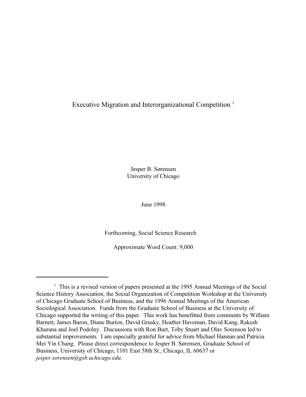 Executive Migration and Interorganizational Competition 1