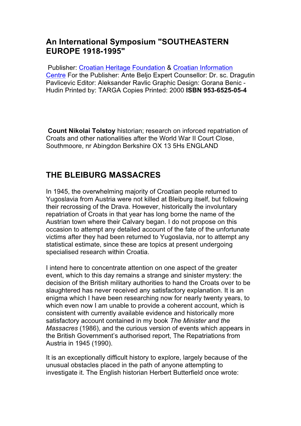 The Bleiburg Massacres