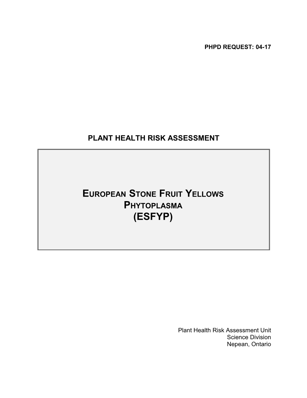 Plant Health Risk Assessment