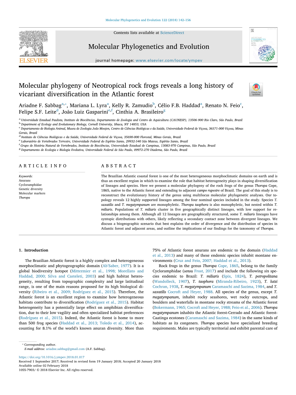 Sabbag Et Al 2018. Molecular Phylogeny of Thoropa.Pdf