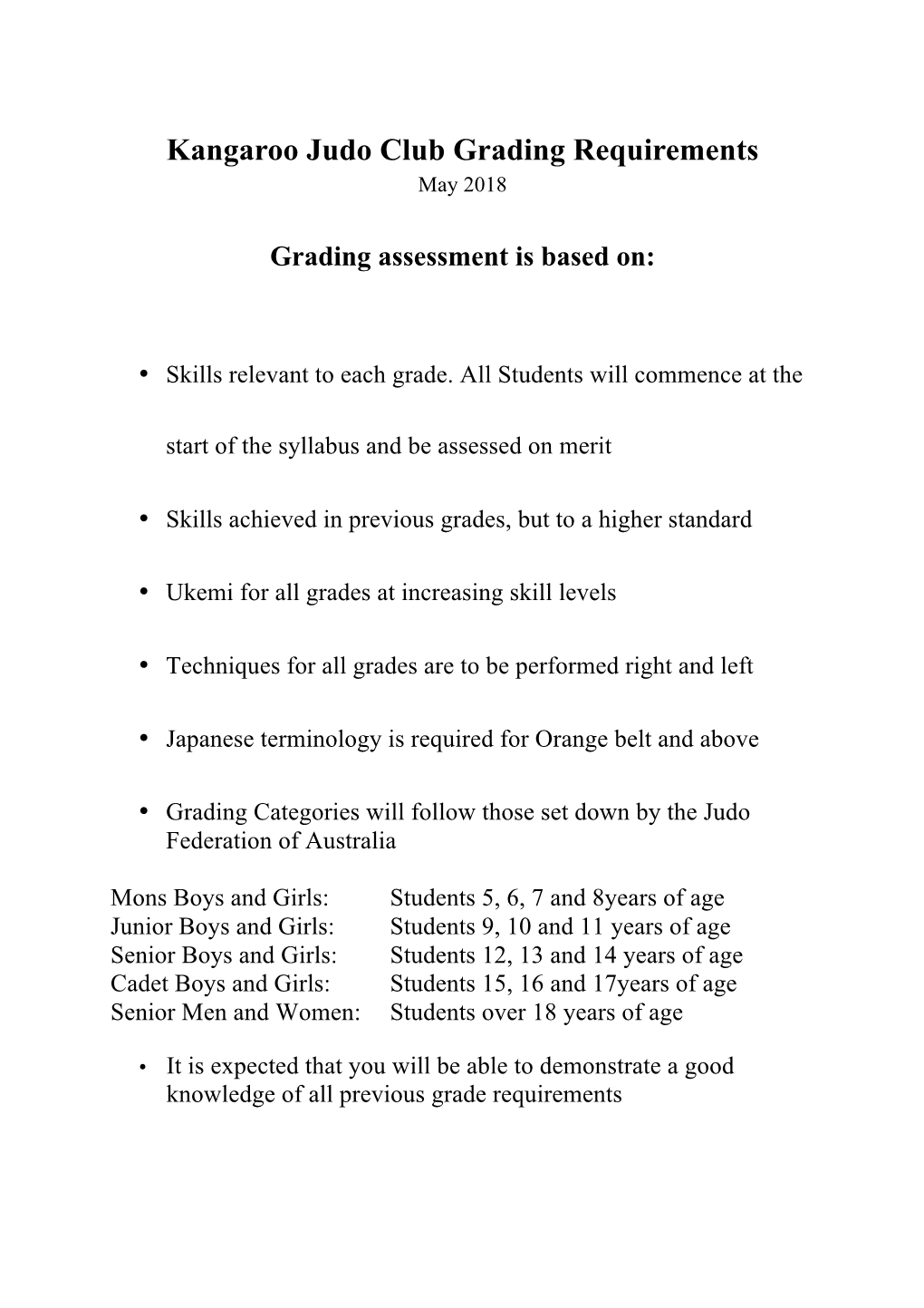 KJC Grading Requirements 2018