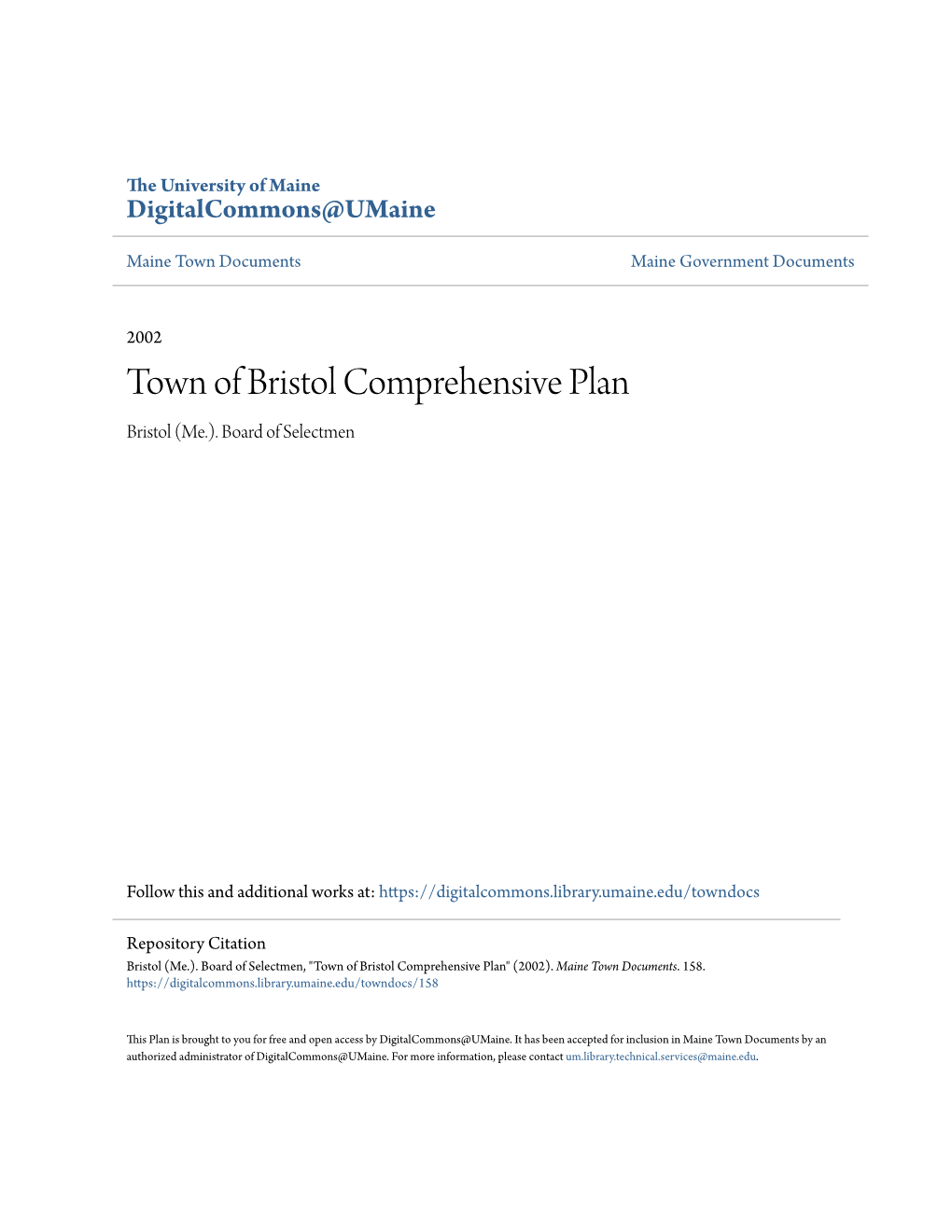 Town of Bristol Comprehensive Plan Bristol (Me.)