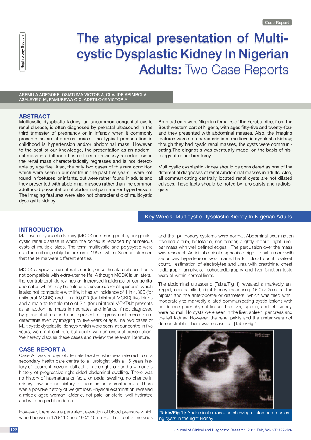 Cystic Dysplastic Kidney in Nigerian Adults