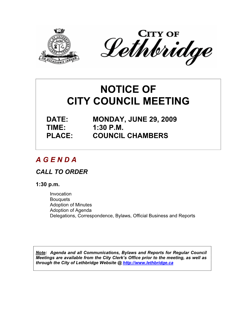 Notice of City Council Meeting