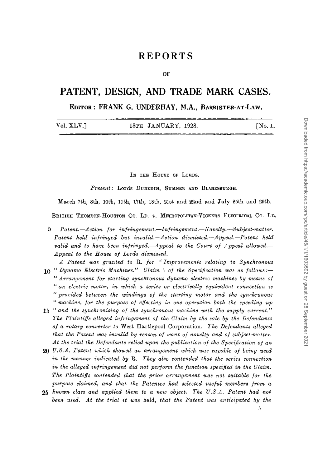 REPORTS PATENT, DESIGN, and TRADE MARK Casesr