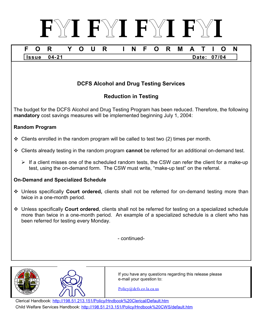 07/04 - DCFS Alchol And Drug Testing Services