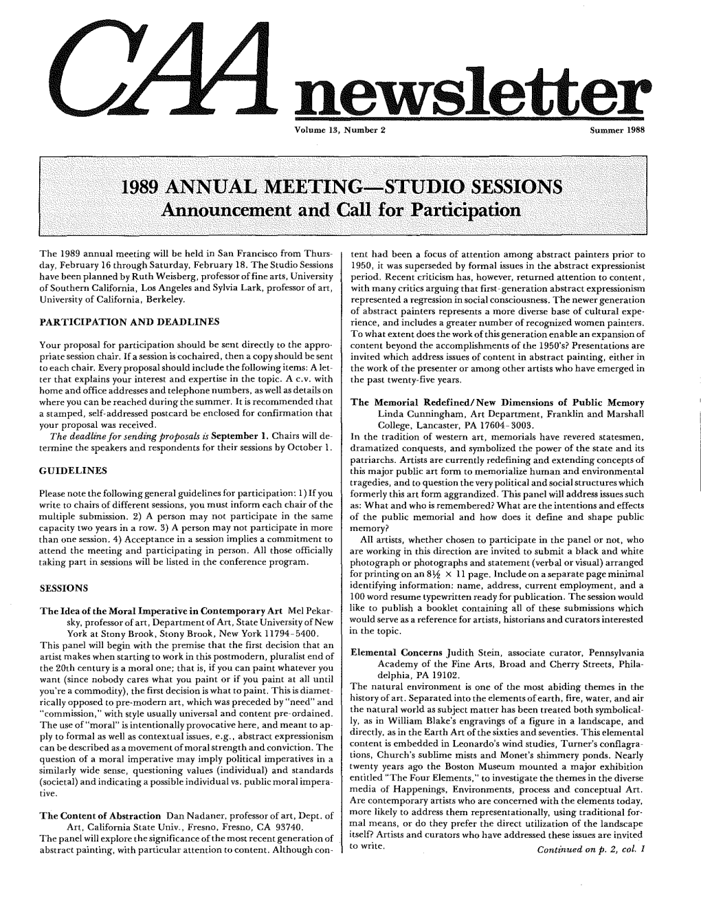 Summer 1988 CAA Newsletter