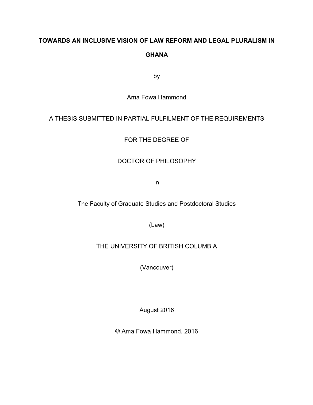 Towards an Inclusive Vision of Law Reform and Legal Pluralism In