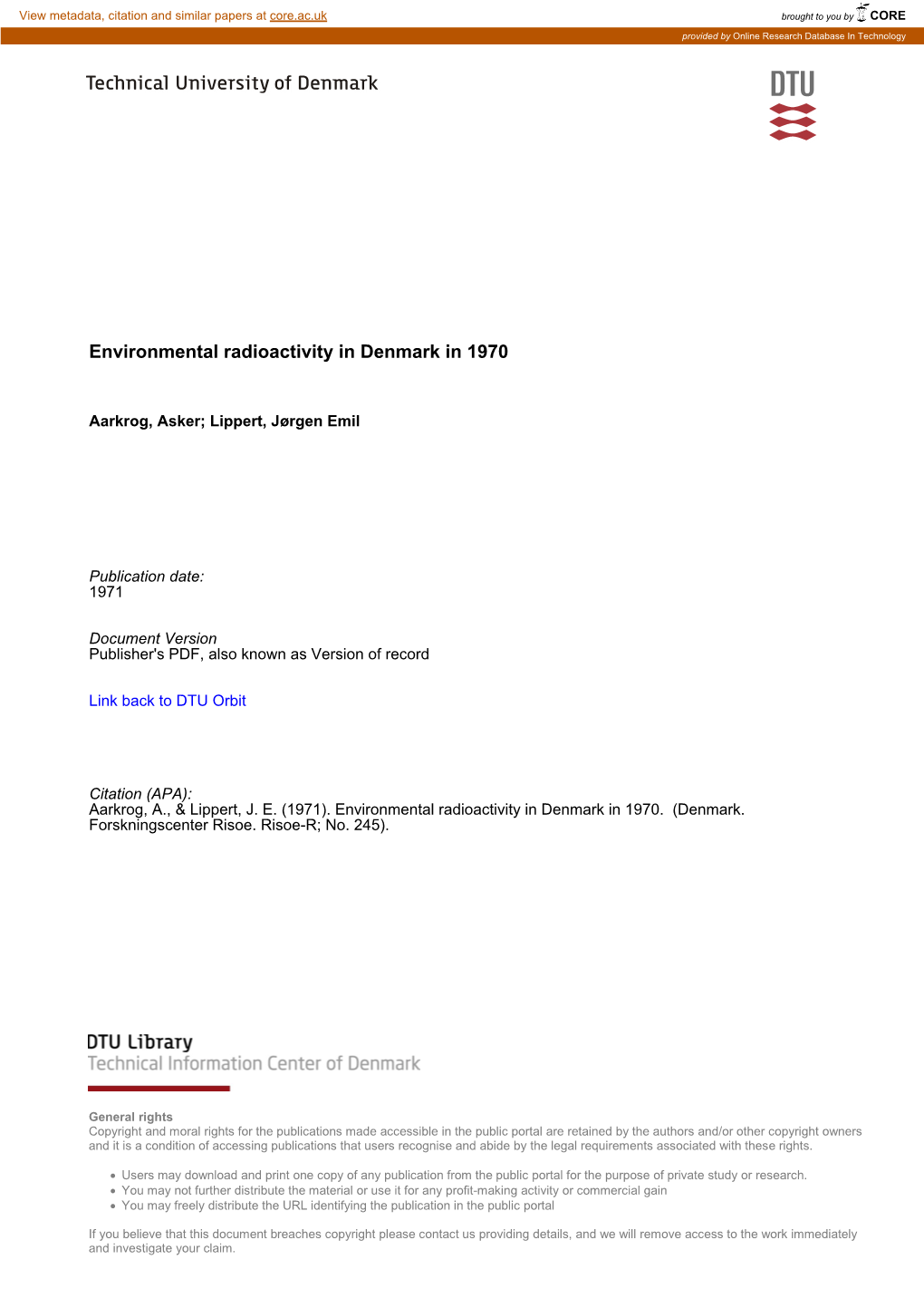 Environmental Radioactivity in Denmark in 1970