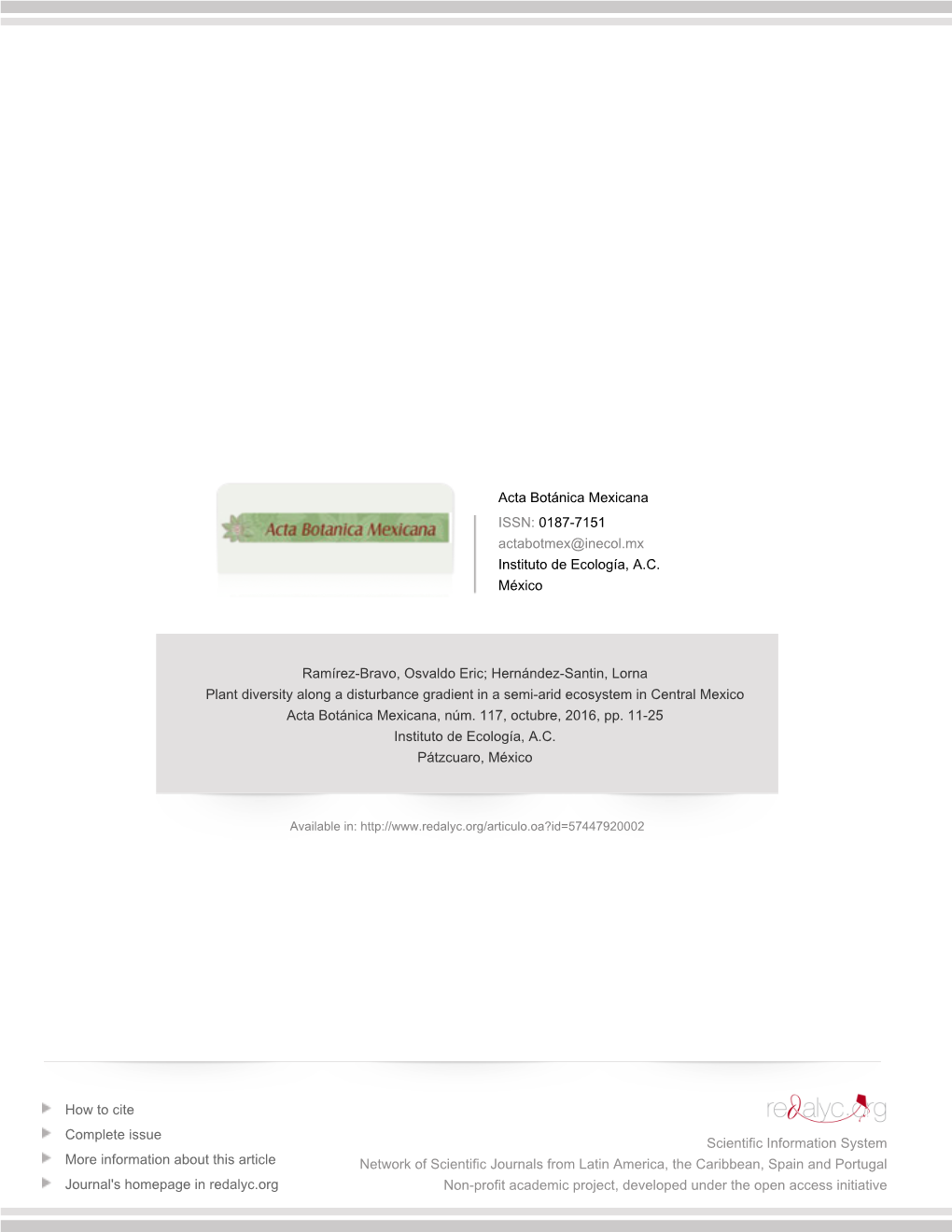 Redalyc.Plant Diversity Along a Disturbance Gradient in a Semi-Arid