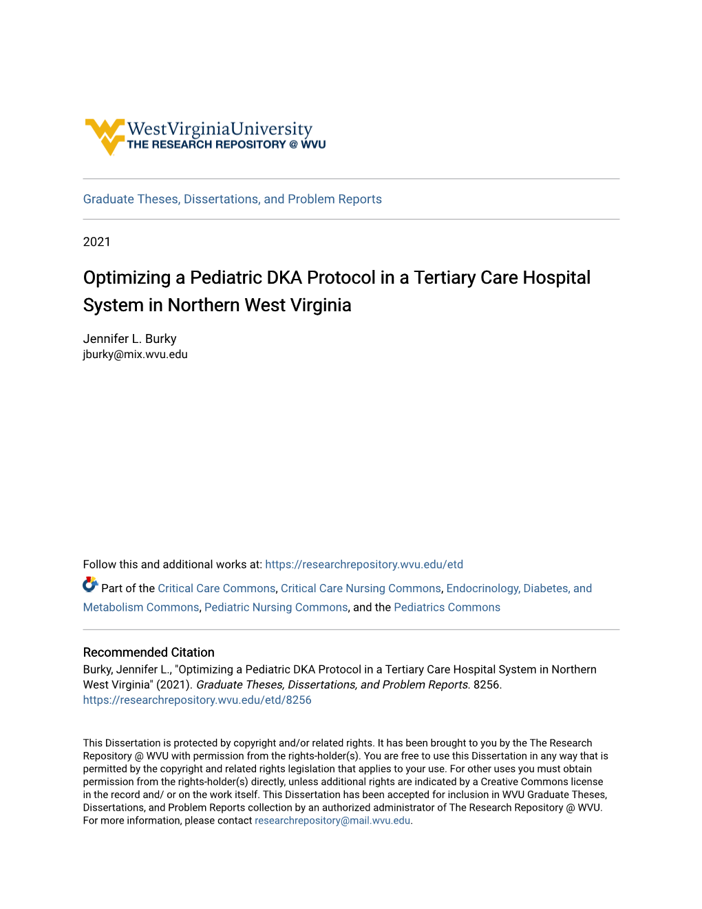 Optimizing a Pediatric DKA Protocol in a Tertiary Care Hospital System in Northern West Virginia