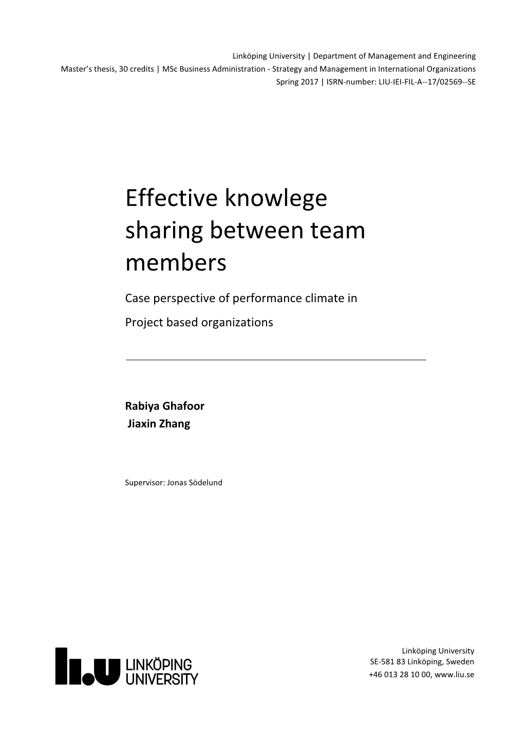 Effective Knowlege Sharing Between Team Members