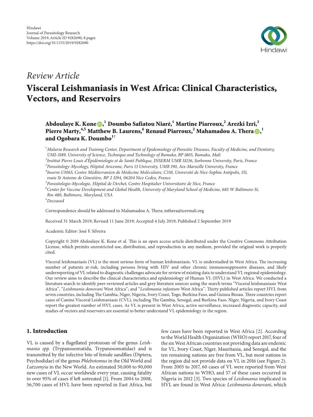 Review Article Visceral Leishmaniasis in West Africa: Clinical Characteristics, Vectors, and Reservoirs