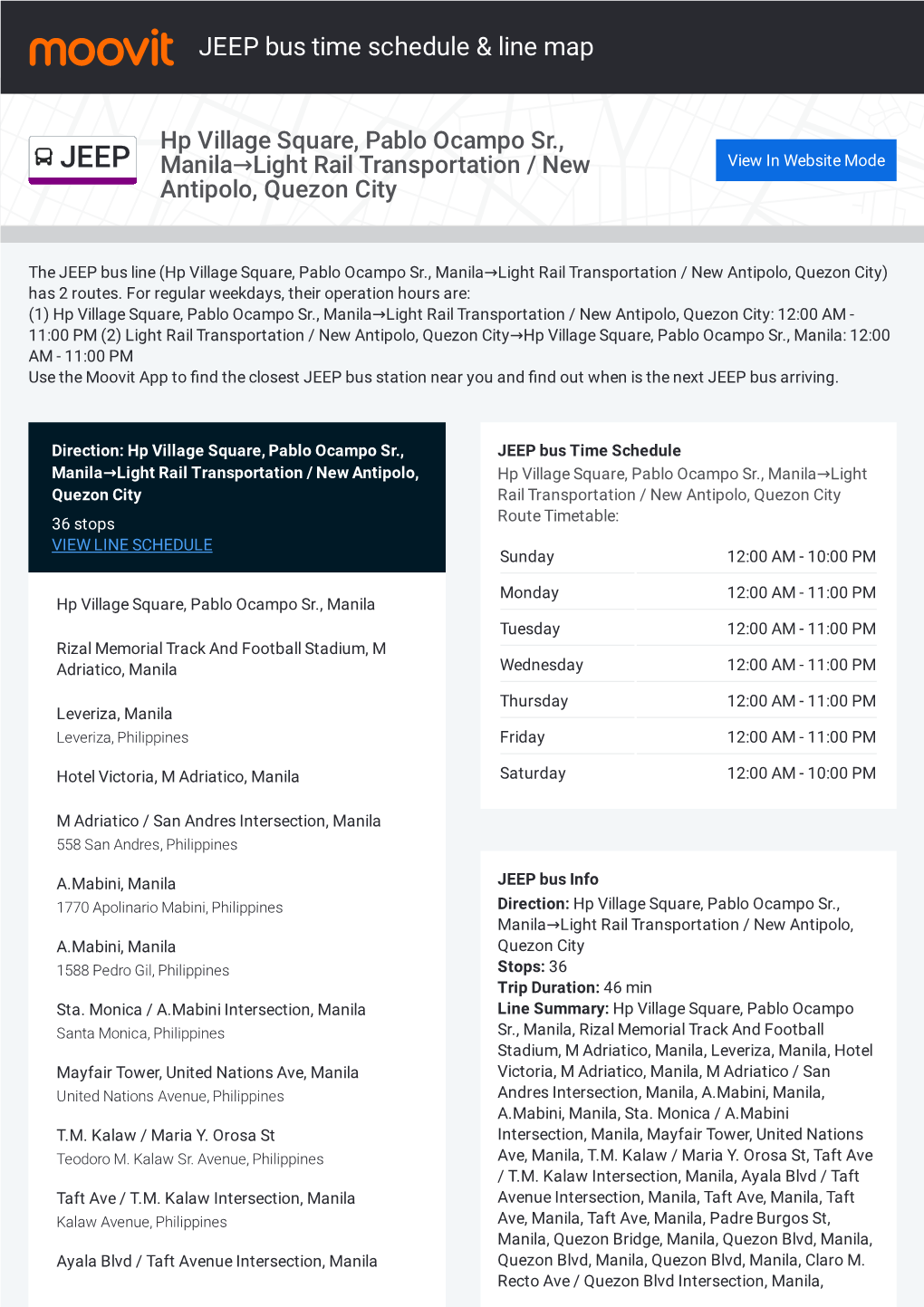 JEEP Bus Time Schedule & Line