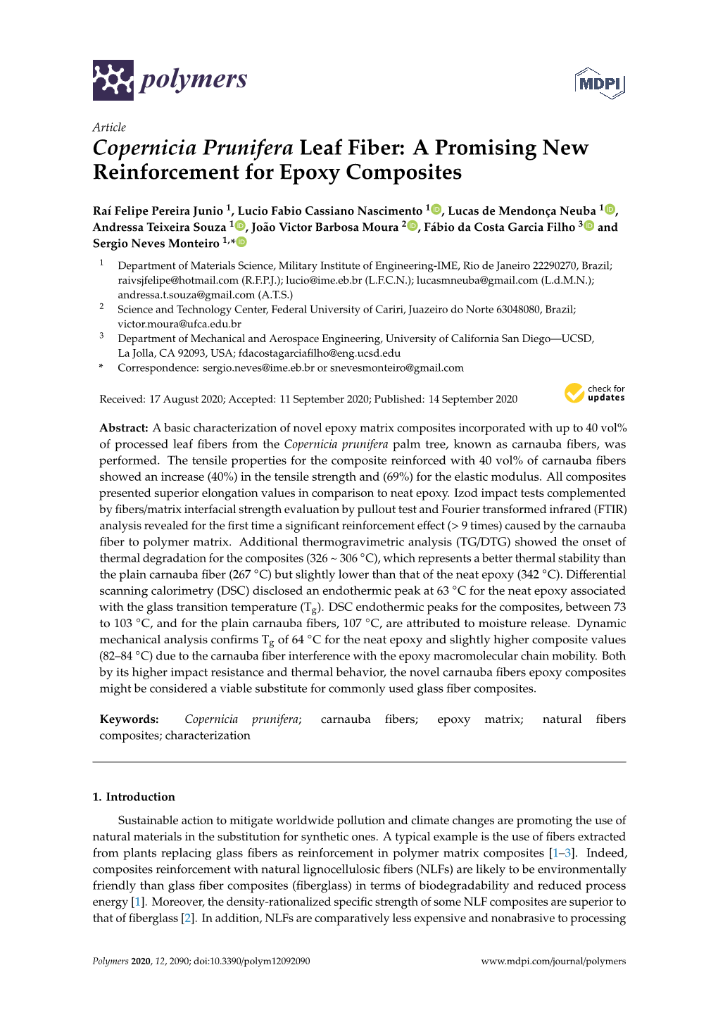 Copernicia Prunifera Leaf Fiber: a Promising New Reinforcement for Epoxy Composites