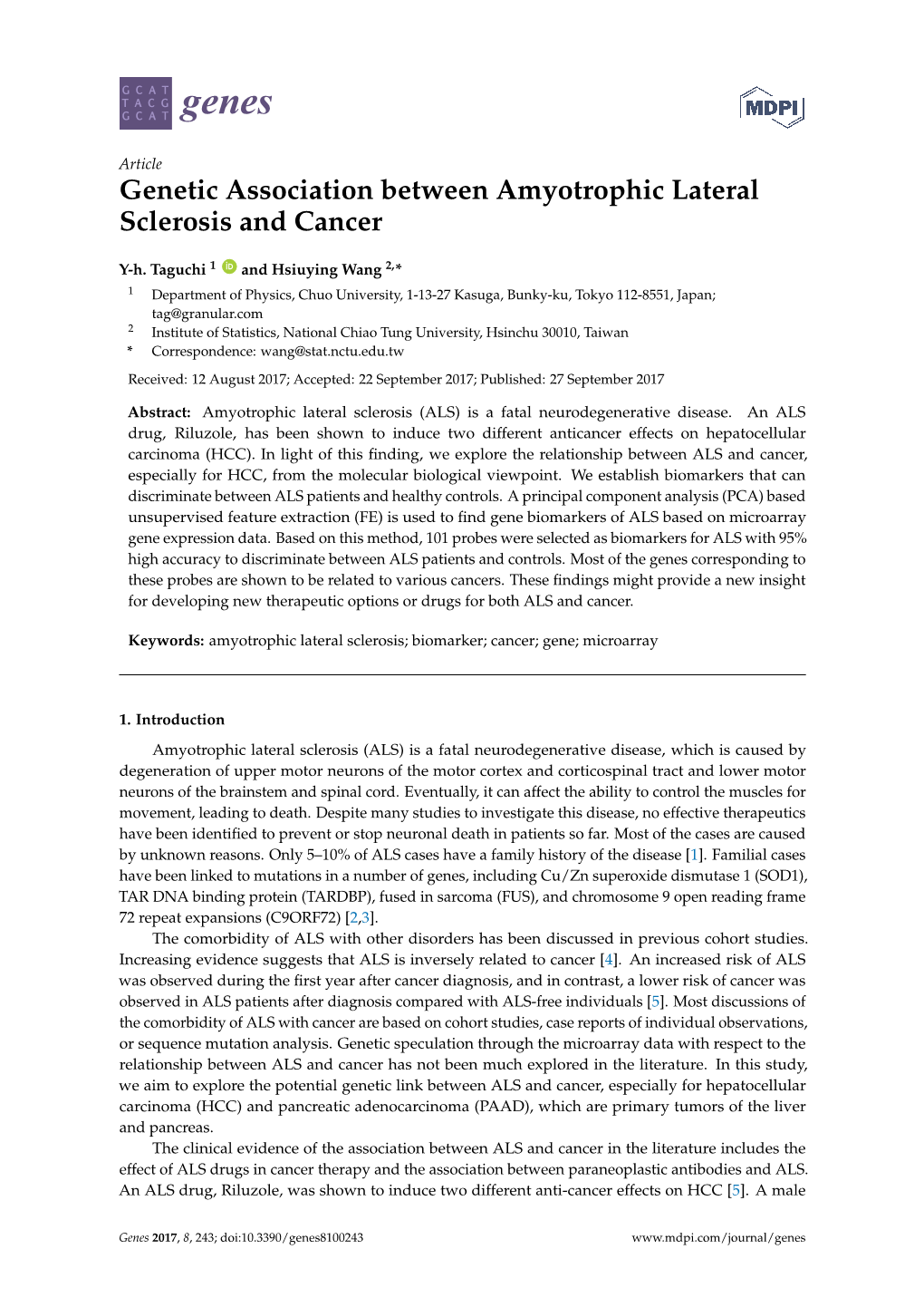 Genetic Association Between Amyotrophic Lateral Sclerosis and Cancer