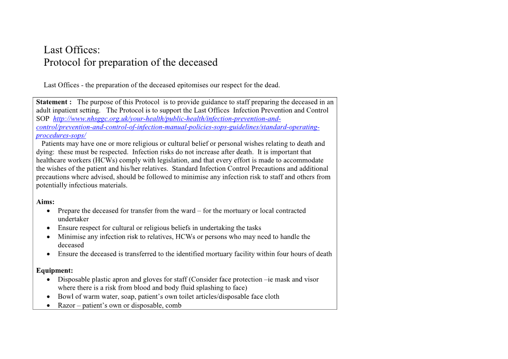 Last Offices: Protocol for Preparation of the Deceased