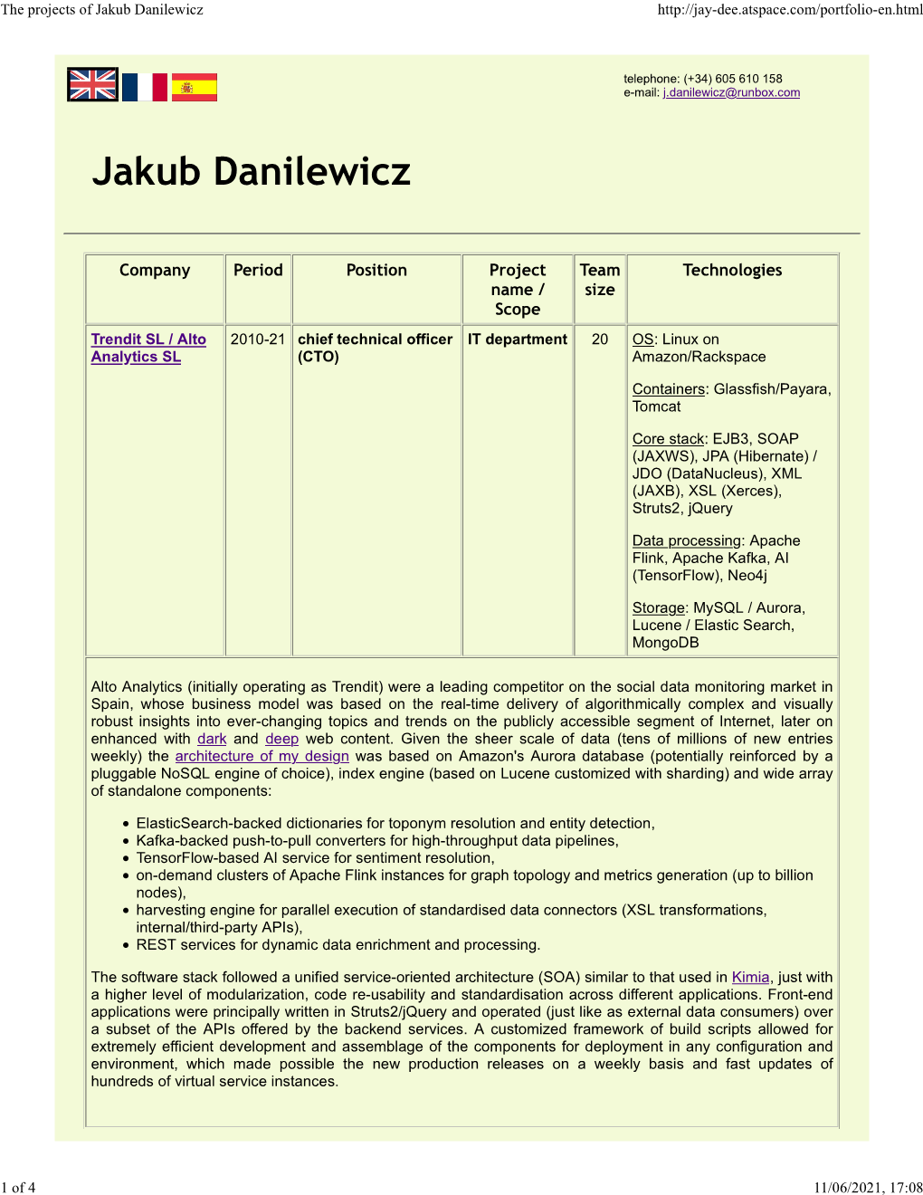 The Projects of Jakub Danilewicz