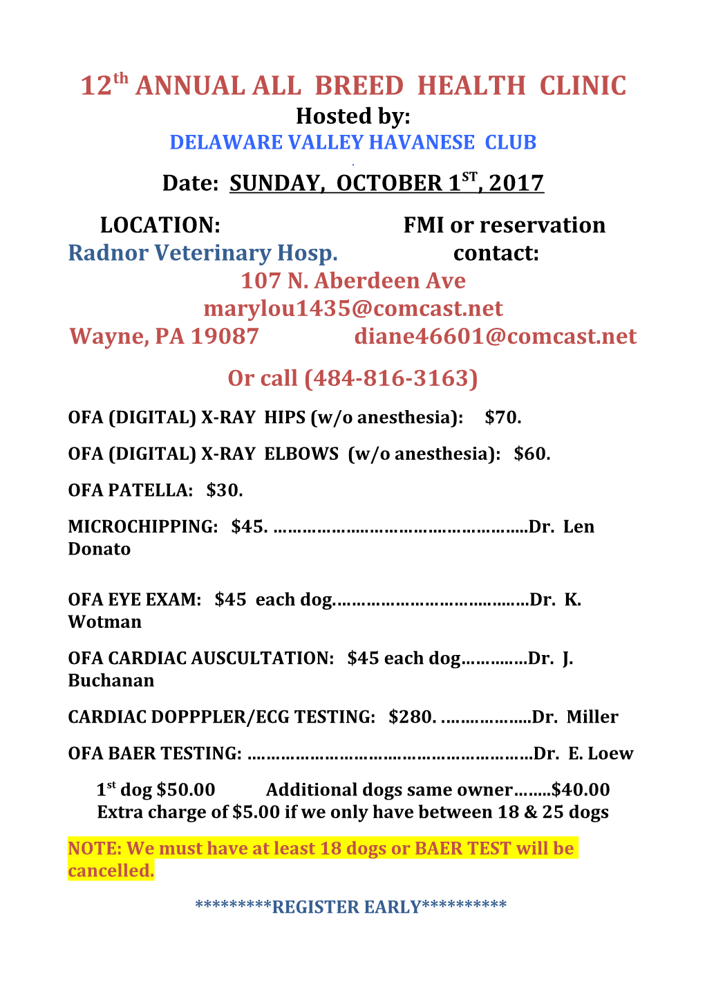 12Th ANNUAL ALL BREED HEALTH CLINIC