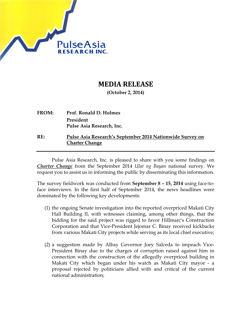 MEDIA RELEASE (October 2, 2014)