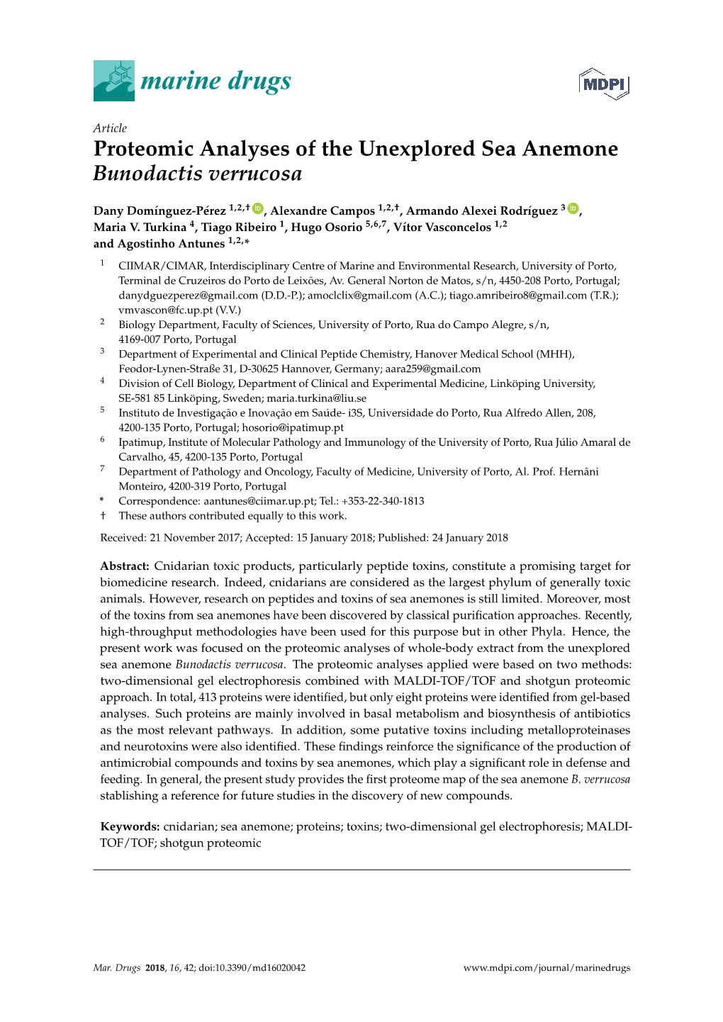 Proteomic Analyses of the Unexplored Sea Anemone Bunodactis Verrucosa