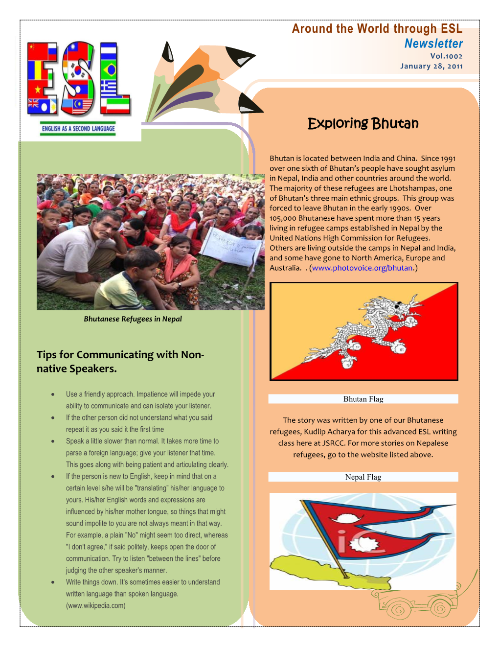 Around the World Through ESL Newsletter Exploring Bhutan