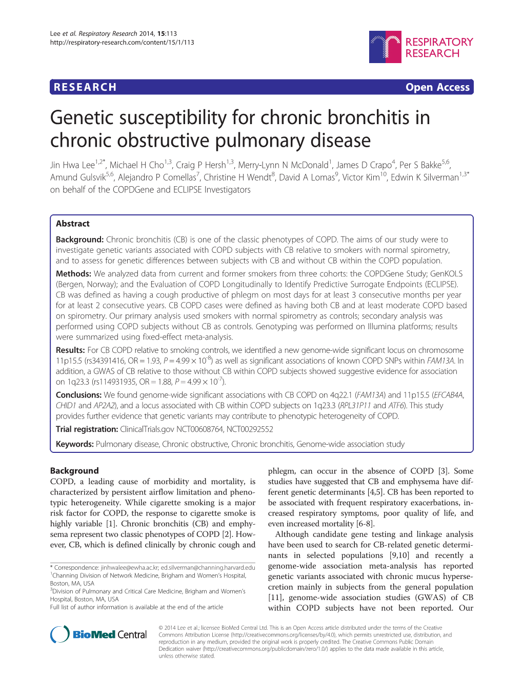 Genetic Susceptibility for Chronic Bronchitis in Chronic Obstructive