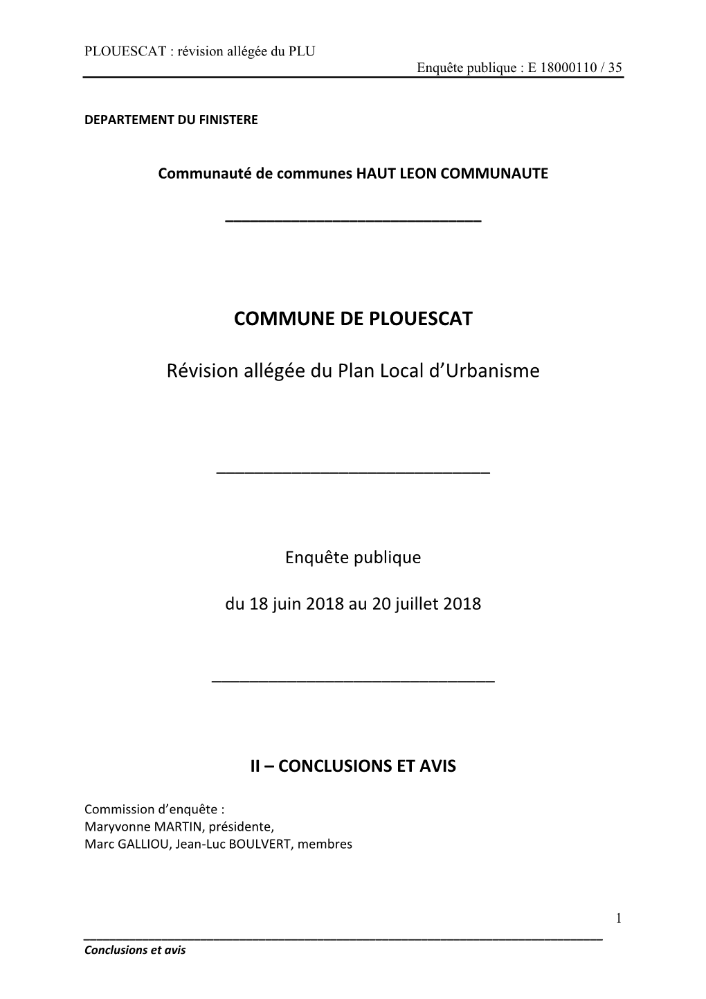 COMMUNE DE PLOUESCAT Révision Allégée Du Plan Local D