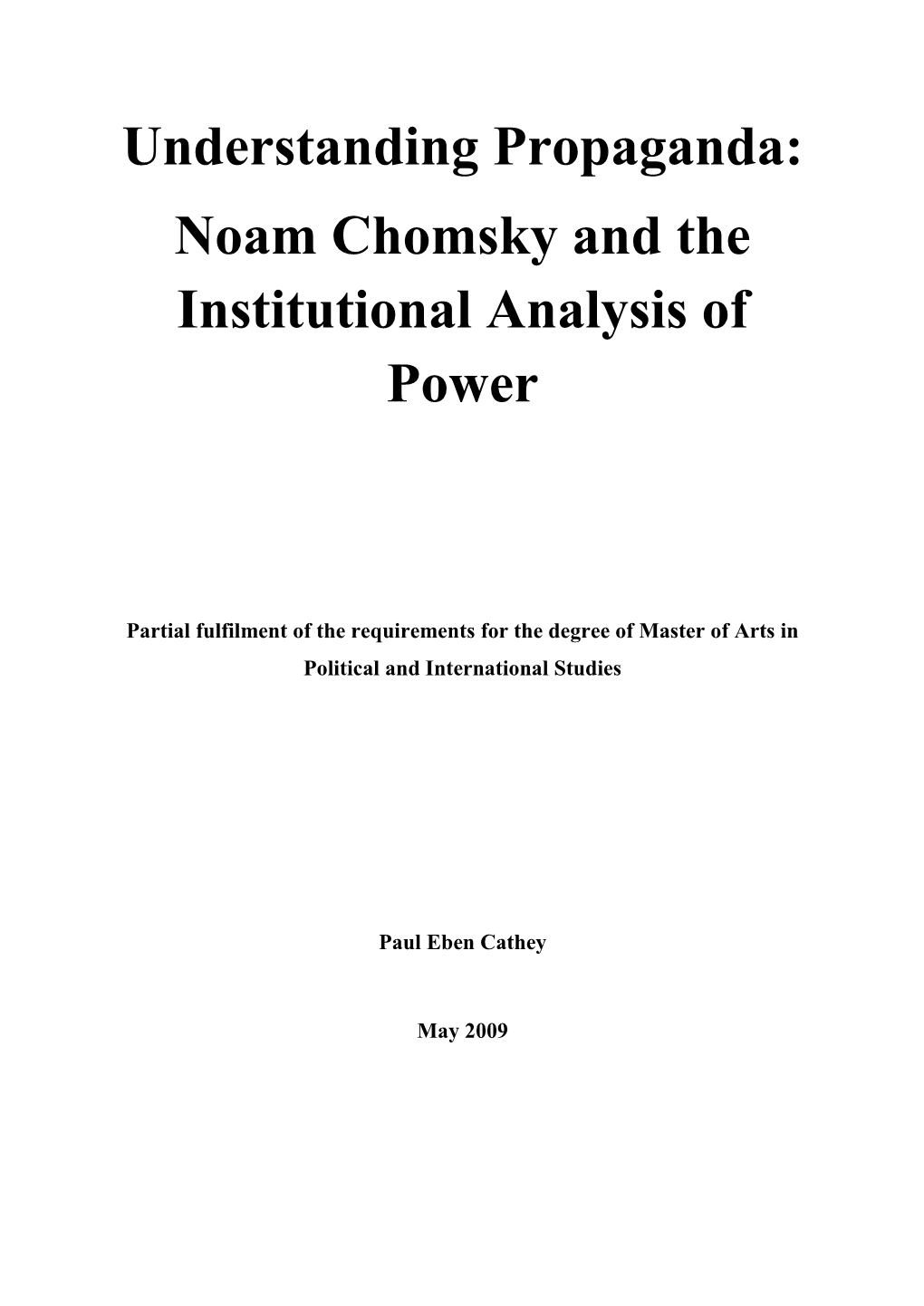 Noam Chomsky and the Institutional Analysis of Power