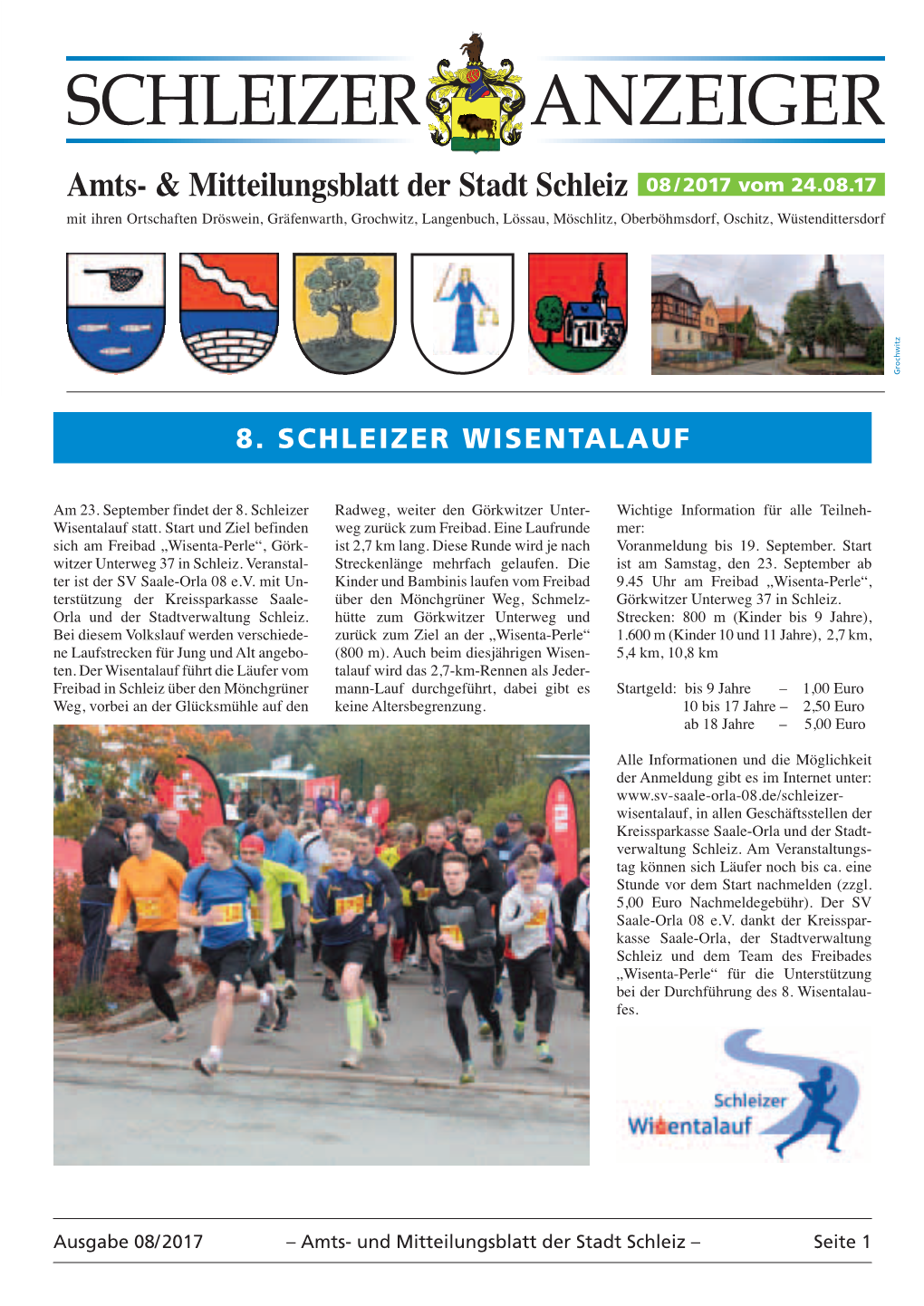 Amts- & Mitteilungsblatt Der Stadt Schleiz 08 / 2017 Vom 24.08.17