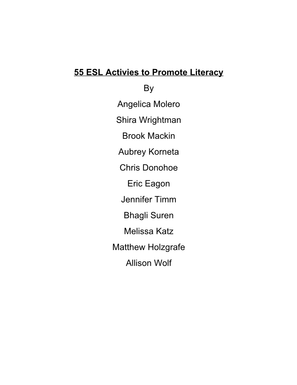 55 ESL Activies to Promote Literacy