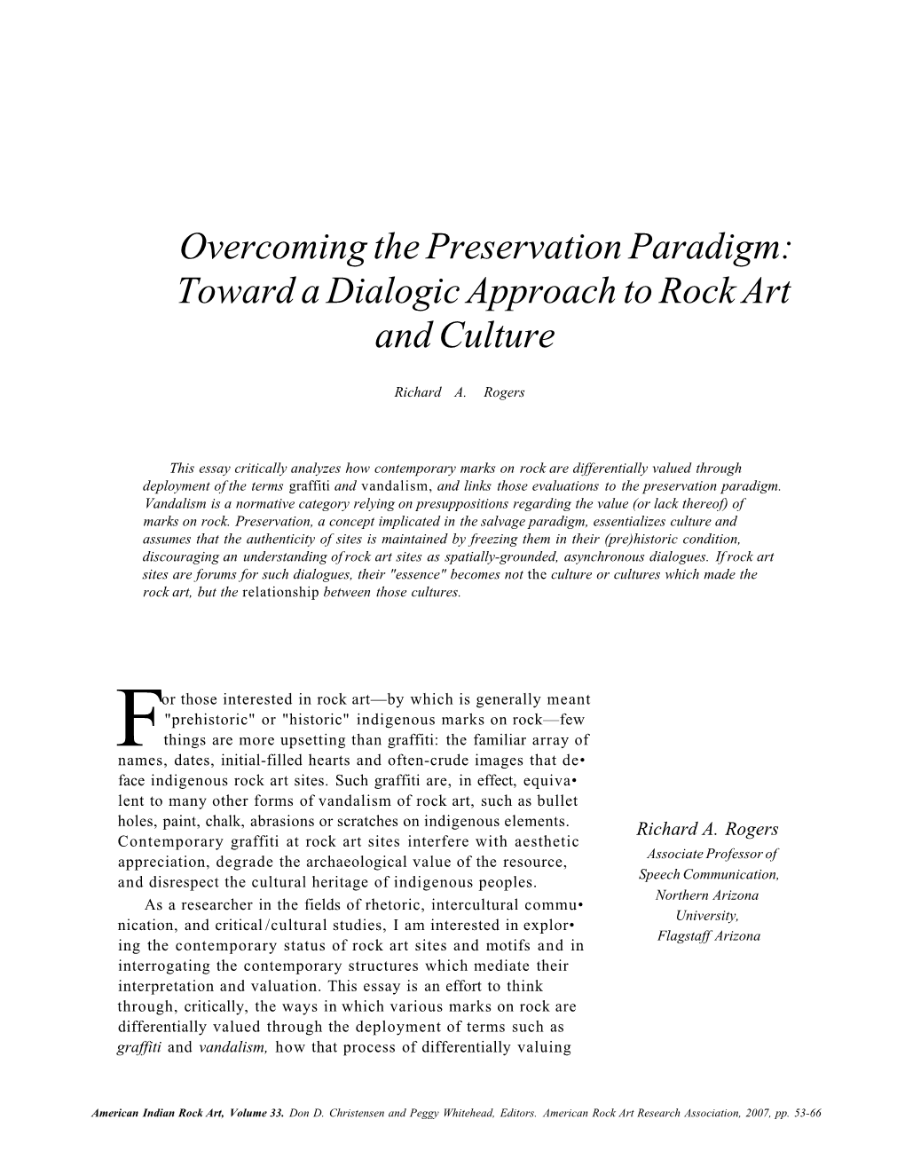 Overcoming the Preservation Paradigm: Toward a Dialogic Approach to Rock Art and Culture