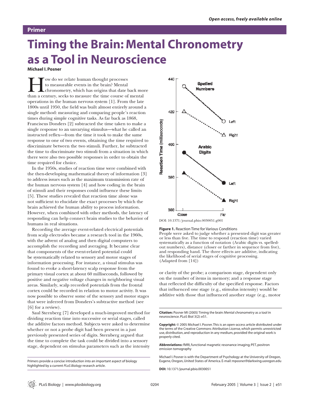 Mental Chronometry As a Tool in Neuroscience Michael I