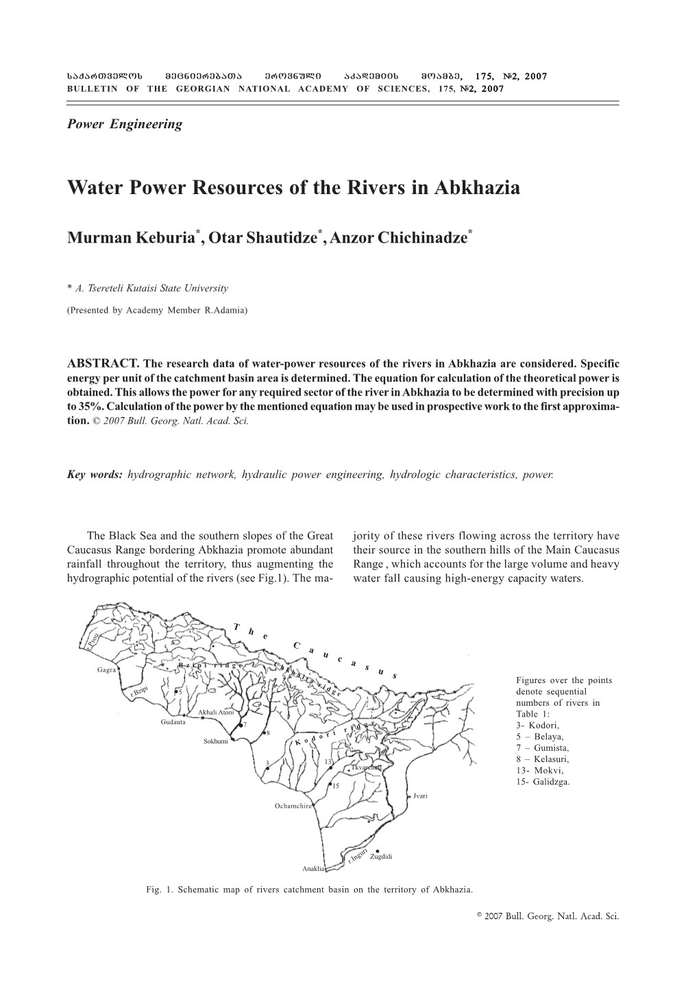 Water Power Resources of the Rivers in Abkhazia