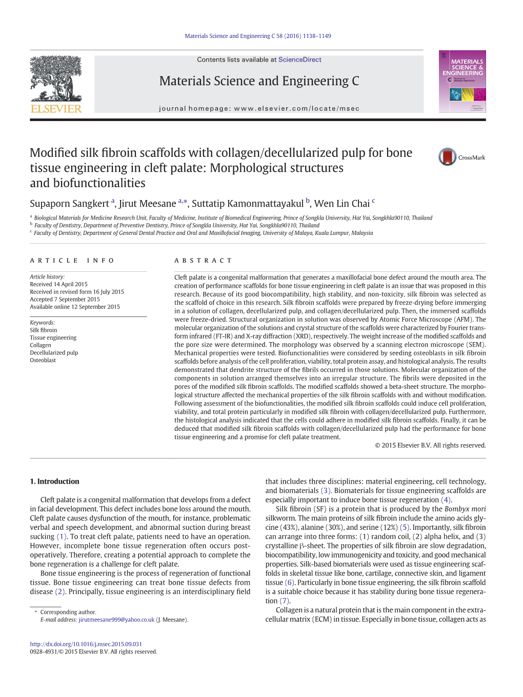 Modified Silk Fibroin Scaffolds with Collagen