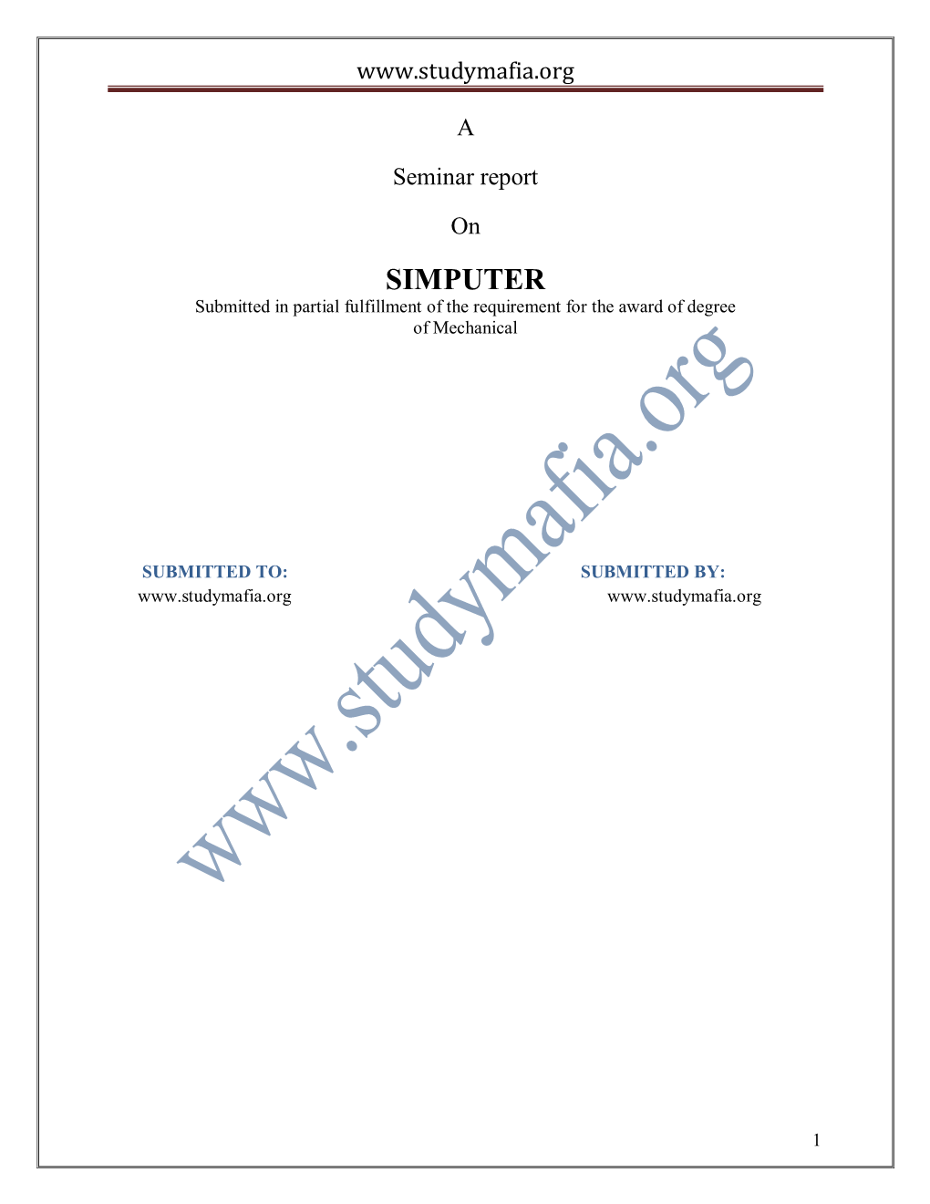 SIMPUTER Submitted in Partial Fulfillment of the Requirement for the Award of Degree of Mechanical