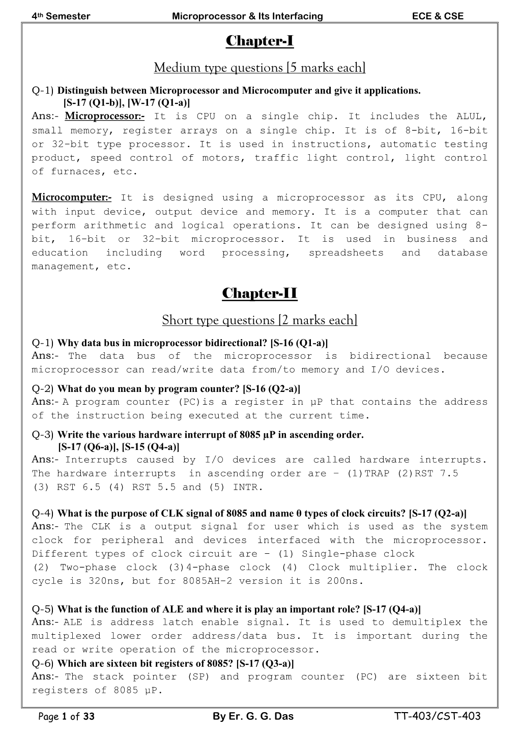 Chapter-I Medium Type Questions [5 Marks Each] Chapter-II Short Type