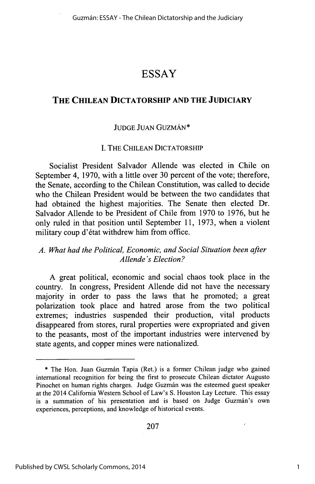 ESSAY - the Chilean Dictatorship and the Judiciary