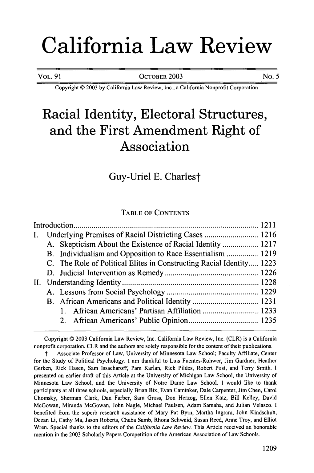 Racial Identity, Electoral Structures, and the First Amendment Right of Association