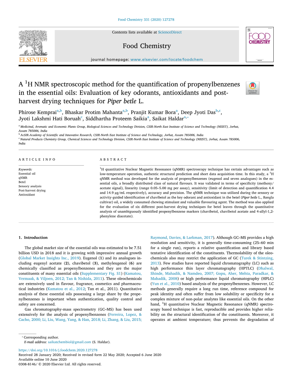 A 1H NMR Spectroscopic Method for the Quantification Of