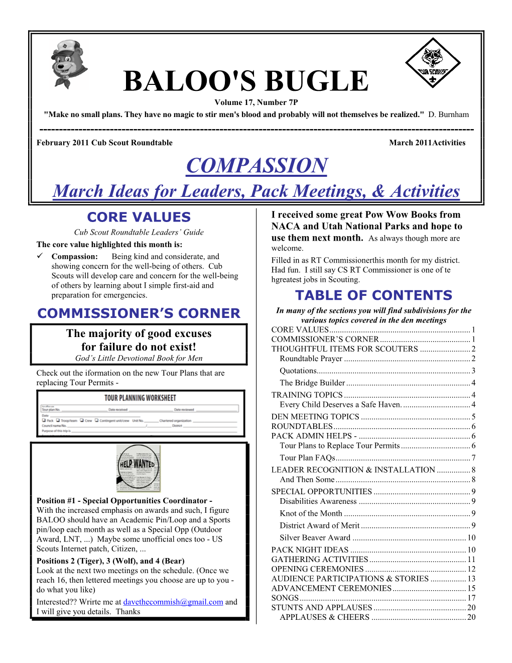 BALOO's BUGLE Volume 17, Number 7P "Make No Small Plans